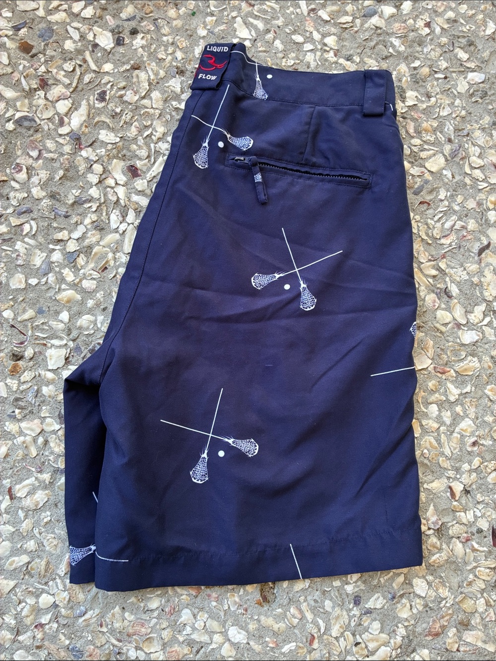 Liquid Flow Men’s Navy Lacrosse-Print Flat Front Shorts - 32 waist